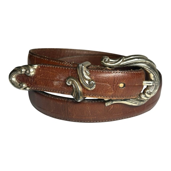 Brighton Accessories - Brighton Vintage 90s Brown Leather Women's Medium Belt 24507 Allegro Swirl